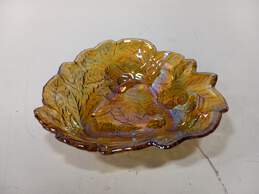 Triangular Amber Carnival Glass Leaf Bowl