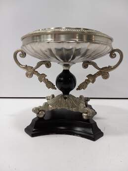 Silver Tone and Black Roman Style Pedestal Candle Holder