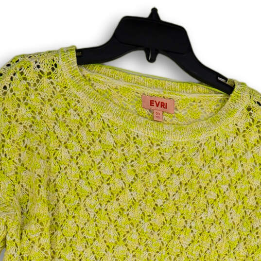 NWT Womens Yellow White Crew Neck 3/4 Sleeve Knitted Pullover Sweater Sz 0X image number 3