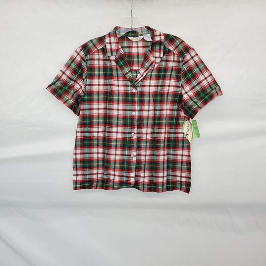 Eccobay Vintage Red & Green Plaid Cotton Short Sleeve Shirt WM Size M NWT image number 1