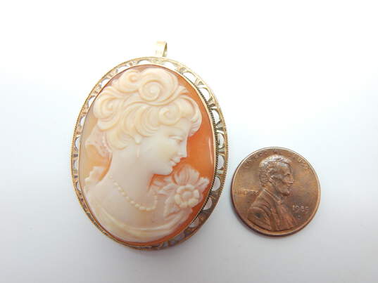Vintage 14K Yellow Gold Carved Cameo Brooch/Pendant 8.8g image number 4