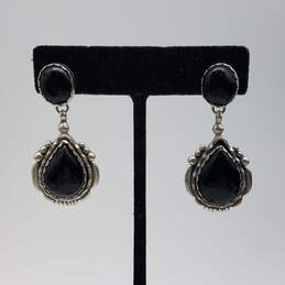 Sterling Silver Black Onyx Drop Post Earrings 17.1g