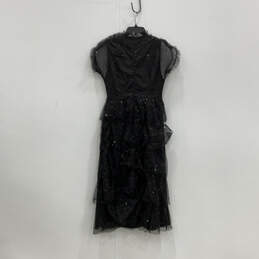 NWT Womens Black Sequin Short Sleeve Cascading Frill Fit & Flare Dress Sz L alternative image
