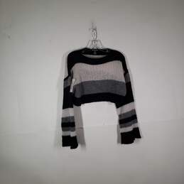 Womens Striped Knitted Long Sleeve Crew Neck Cropped Pullover Sweater Size Small