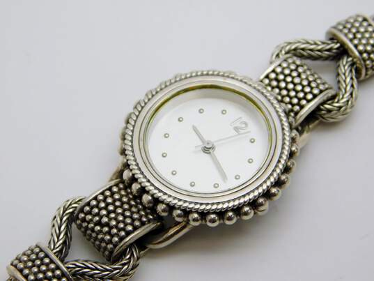 BA Suarti 925 Intricate Granulated & Double Foxtail Chain Toggle Bracelet Quartz Watch 46.8g image number 2