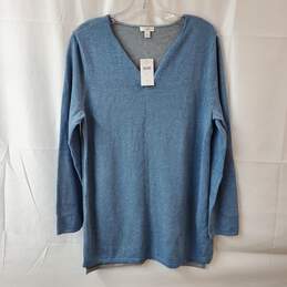 J. Jill Blue V-Neck Long Cotton Blend Sweater Size M