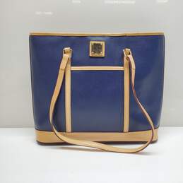 AUTHENTICATED DOONEY & BOURKE LG0341 'CYNTHIA' NAVY LEATHER TOTE BAG 13x12x4in