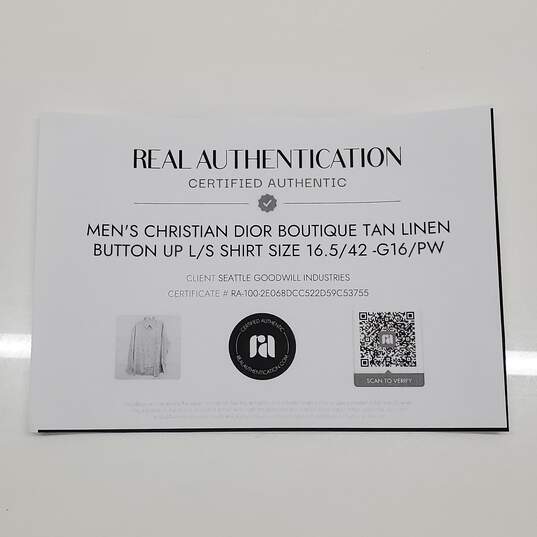 Men's Christian Dior Boutique Tan Linen Button Up L/S Shirt MN Size 16.5/42 image number 7