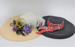 Vintage Women's Fine Millinery Derby Church Hats Feathers Ribbon Floral Details w/ Hat Box alternative image