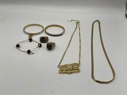 Set Of 8 Pcs Womens Gold Tone Necklace Bracelet Rings 143.2g J-0528340-C