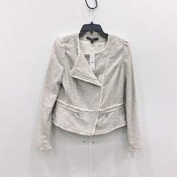 White House Black Market White Tweed Moto Blazer Jacket Women's Size 6