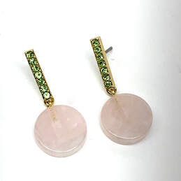Designer J. Crew Gold-Tone Pink Circular Crystal Stone Drop Earrings