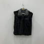 Womens Black Opossum Fur Leather Trim Collared Full-Zip Vest Size Medium image number 1