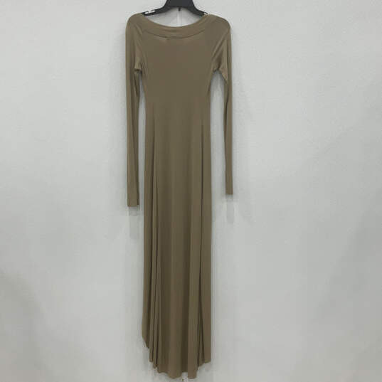 NWT Womens Beige Long Sleeve Ribbed Hi Low Fishtail Maxi Dress Size Small image number 2