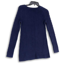 Womens Blue Long Sleeve Cable Knit Tunic Pullover Sweater Size Medium alternative image