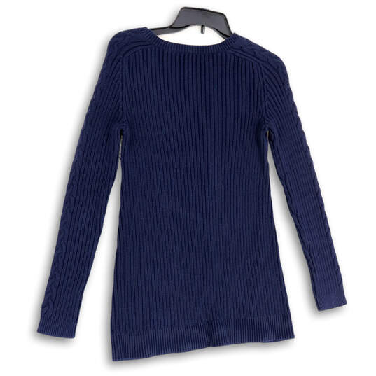 Womens Blue Long Sleeve Cable Knit Tunic Pullover Sweater Size Medium image number 2