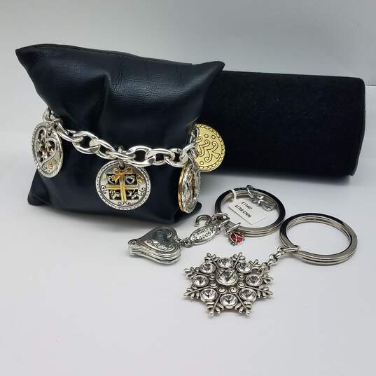 Brighton Silver/Gold Tone Holiday Charm 8" Bracelet Key Chains 3pc Bundle 124.4g image number 1