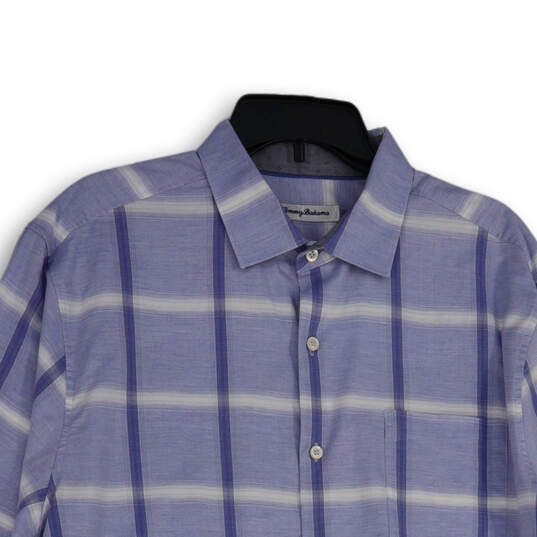 Mens Blue Plaid Spread Collar Short Sleeve Button-Up Shirt Size Large image number 3