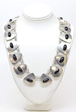 Taxco Mexican Mod 980 Silver Faux Onyx Necklace & Bracelet for Repair 152.8g alternative image