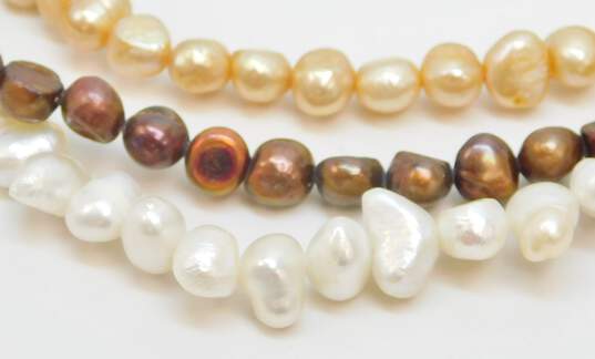 Artisan 925 Brown White & Yellow Pearls Beaded Multi Strand Necklace & Modernist Citrine Marquise Band Ring 82.8g image number 3