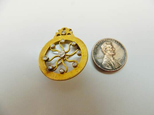 Antique 14K Yellow Gold 3.5mm Old Mine Cut Diamond & 2mm Rose Cut Diamond Brooch 6.0g image number 4