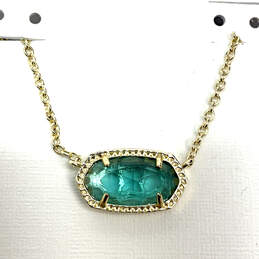 Designer Kendra Scott Gold-Tone Blue Crystal Pendant Necklace w/ Dust Bag