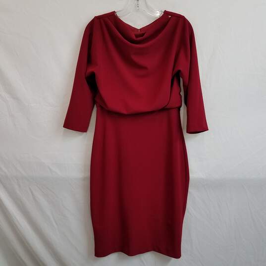 Badgley Mischka platinum red drape front pencil dress size 6 nwt image number 1