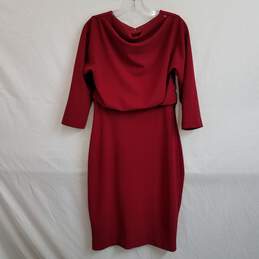 Badgley Mischka platinum red drape front pencil dress size 6 nwt