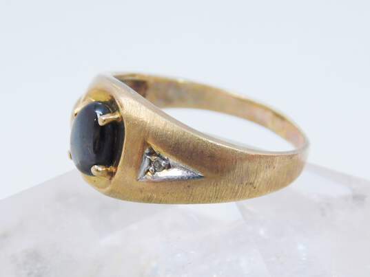 Vintage 10K Yellow Brushed & Polished Gold Star Sapphire Diamond Accent Ring 3.6g image number 3