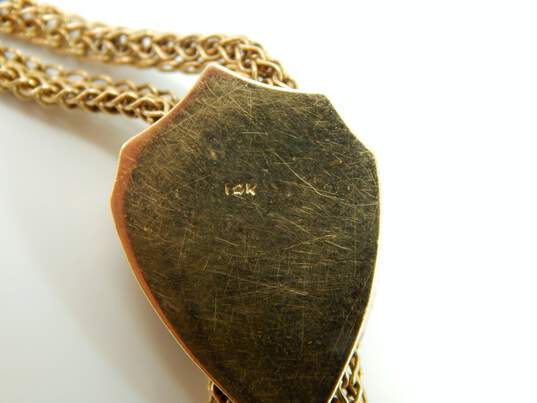 Vintage 14k Yellow Gold Etched Shield Opal Tassel Lariat Necklace 33.5g image number 8