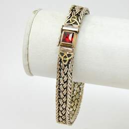 Artisan 925 & Vermeil Red Glass Celtic Knot Fancy Wide Woven Chain Bracelet alternative image
