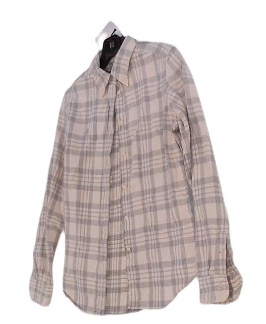 Womens Beige Plaid Long Sleeve Collared Button Up Shirt Size Small image number 3