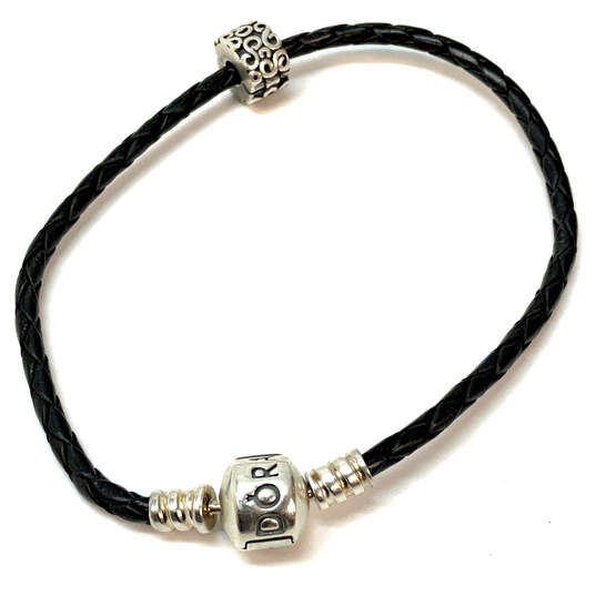 Designer Pandora S925 ALE Sterling Silver Woven Leather S Charm Bracelet image number 2