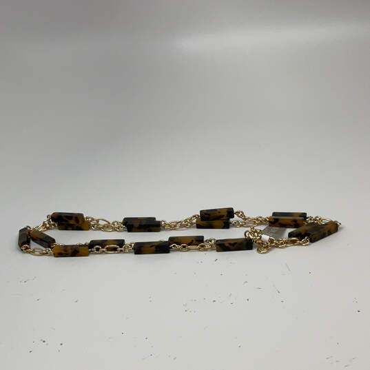Designer J. Crew Gold-Tone Resin Tortoise Fashionable Link Chain Necklace image number 2