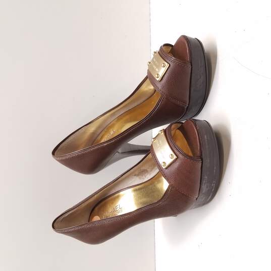 Michael Kors Women's Brown Leather Peep Toe Pumps Size 7 image number 3