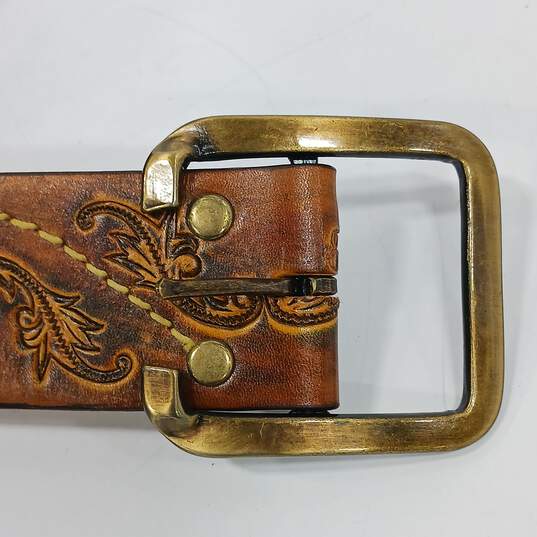 Tooled Hand Stained Latitan Leather Belt Size 34 image number 4