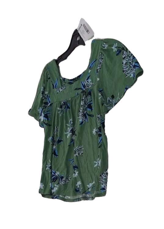 Womens Green Blue Floral Short Sleeve Pullover Blouse Top Size XS image number 2