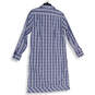 Womens Blue White Plaid Spread Collar Long Sleeve Shirt Dress Size 8 image number 2