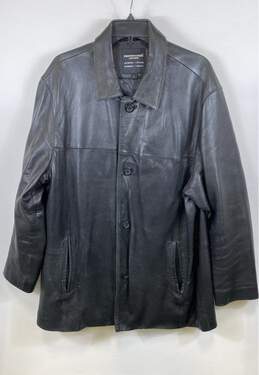 Pronto Uomo Mens Black Long Sleeve Collared Button Front Leather Jacket Size L