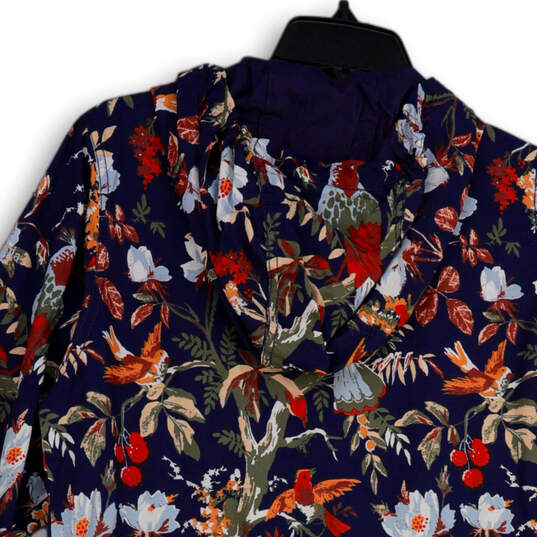 Womens Blue Floral Print Long Sleeve Pockets Full-Zip Hoodie Size Small image number 3