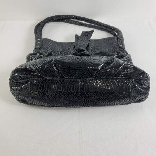 Perlina Black Snake Skin Tote Bag Purse image number 4