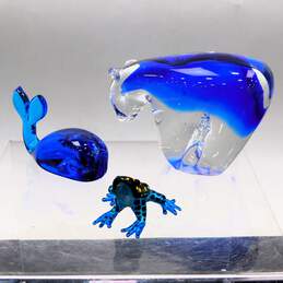 Art Glass Blown Animal Figurines Poison Dart Frog, Blue Whale & Polar Bear