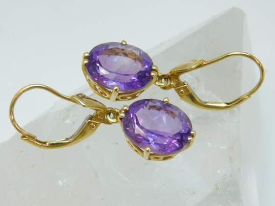 14K Yellow Gold Oval Amethyst Drop Earrings 3.8g image number 1
