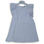 Womens Blue Ruffled Pleated Round Neck Short Sleeve Mini Dress Size XL image number 1