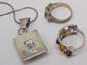 Artisan 925 Sterling Silver Amber & CZ Necklaces & Rings 44.4g image number 3