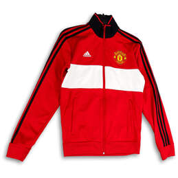 Mens Red Manchester United Long Sleeve Pockets Full-Zip Track Jacket Size S