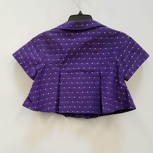 Womens Purple Polka Dot Notch Collar Pockets Button Front Blouse Top Size 4 image number 2