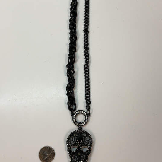 Designer Betsey Johnson Curb Chain Rhinestone Skull Pendant Necklace image number 3
