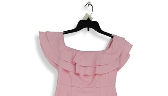 Womens Pink Ruffle Square Neck Modern Back Zip Mini Shift Dress Size Small image number 3
