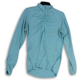 Womens Blue Mock Neck Long Sleeve 1/4 Zip Pullover Activewear T-Shirt Sz M